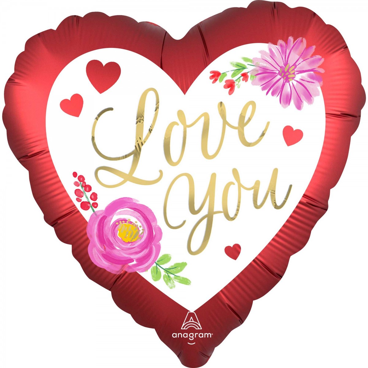 Love You Satin Watercolour Floral Heart Shaped Balloon 45cm