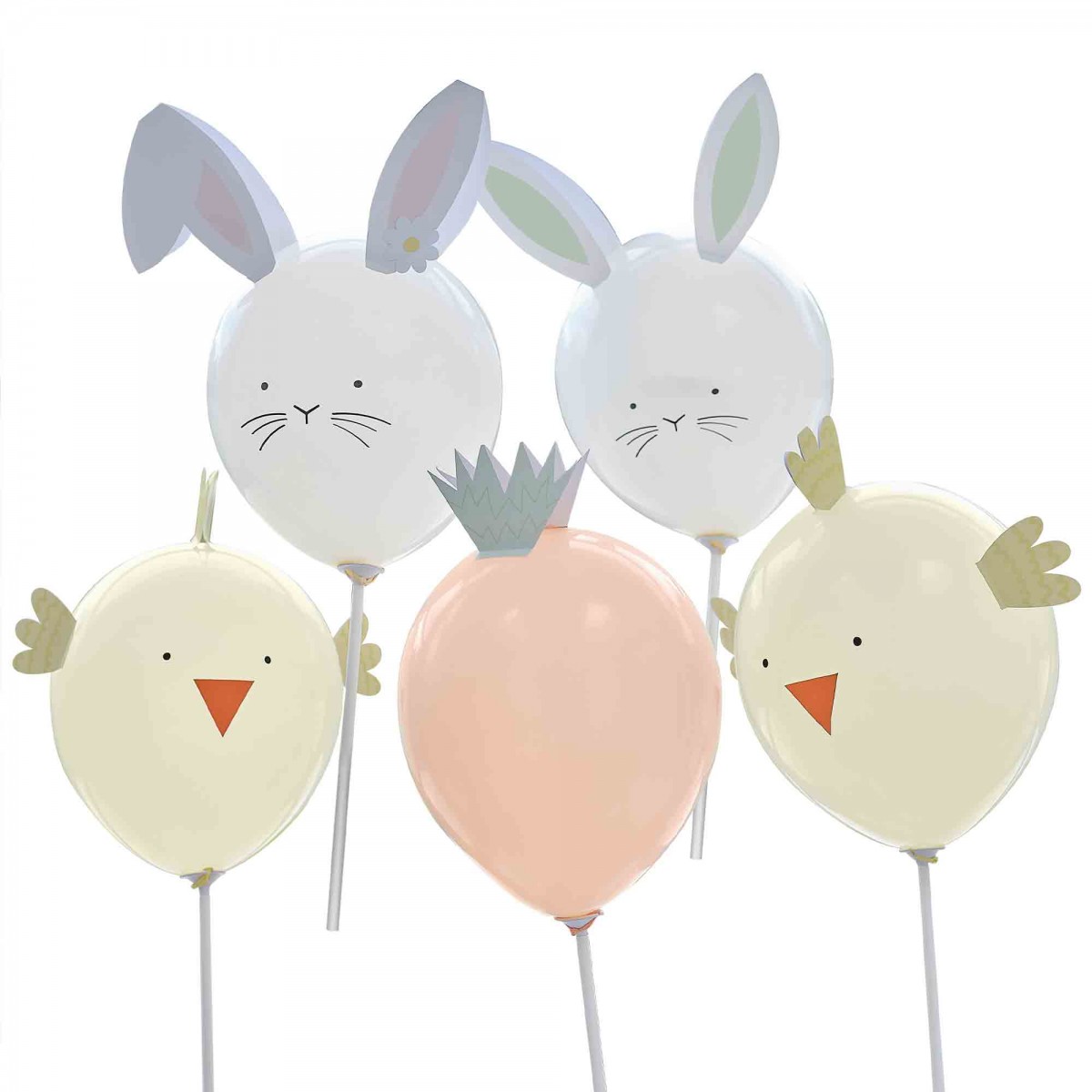 Easter Bunny & Chick Hop Hop Hooray Latex Balloons 5 pk - NFS Party