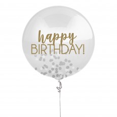 Happy Birthday Silver Confettis Latex Balloon