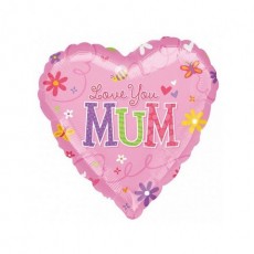 Mother's Day Love You Mum Heart Shaped Balloon 45cm