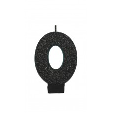 Number 0 Party Supplies - Candle Glitter Black 8cm