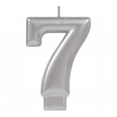 Number 7 Party Supplies - Candle Moulded Metallic Silver 8cm