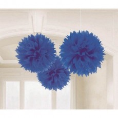 Royal Blue Fluffy Tissue Hanging Decorations 40cm 3 pk