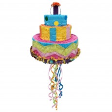 Happy Birthday Birthday Cake 3D Pull String Pinata 30cm x 30cm x 32cm