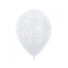 Hanukkah Satin Pearl White Filigree Latex Balloons
