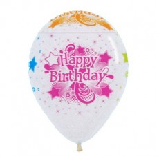Teardrop Crystal Clear & Neon Happy Birthday Latex Balloons 30cm Pack of 12