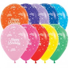 Fashion Assorted Colours Happy Birthday Twinkling Stars Teardrop Latex Balloons 30cm 25 pk