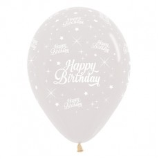 Teardrop Crystal Clear Happy Birthday Twinkling Stars Latex Balloons 30cm Pack of 25