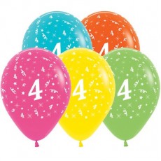 Number 4 Tropical Multi Coloured  Latex Balloons