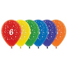 Number 6 Crystal Multi Coloured  Latex Balloons