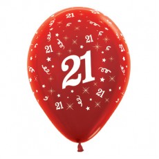 21st Birthday Metallic Red Teardrop Latex Balloons 30cm 25 pk