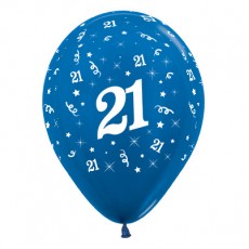 21st Birthday Metallic Blue Teardrop Latex Balloons 30cm 25 pk