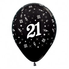 21st Birthday Metallic Black  Latex Balloons