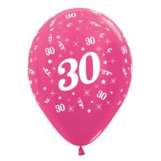 30th Birthday Metallic Fuchsia Teardrop Latex Balloons 30cm 25 pk