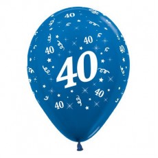 40th Birthday Metallic Blue Teardrop Latex Balloons 30cm 25 pk