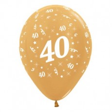 40th Birthday Metallic Gold Teardrop Latex Balloons 30cm 25 pk