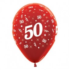 50th Birthday Metallic Red Teardrop Latex Balloons 30cm 25 pk