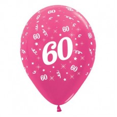 60th Birthday Metallic Fuchsia Teardrop Latex Balloons 30cm 25 pk