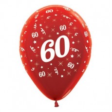 60th Birthday Metallic Red Teardrop Latex Balloons 30cm 25 pk