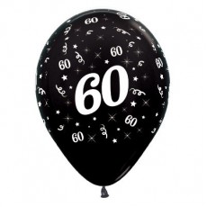 60th Birthday Metallic Black Teardrop Latex Balloons 30cm 25 pk