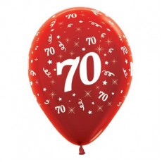 70th Birthday Metallic Red Teardrop Latex Balloons 30cm 25 pk