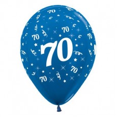 70th Birthday Metallic Blue  Latex Balloons