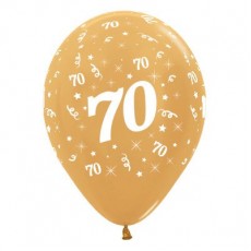 70th Birthday Metallic Gold Teardrop Latex Balloons 30cm 25 pk