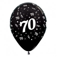 70th Birthday Metallic Black Teardrop Latex Balloons 30cm 25 pk