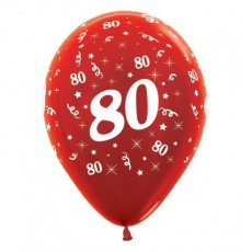 80th Birthday Metallic Red Teardrop Latex Balloons 30cm 25 pk
