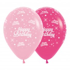 Happy Birthday Fashion Pink & Fuchsia Twinkling Stars Latex Balloons