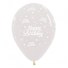 Teardrop Crystal Clear Happy Birthday Twinkling Stars Latex Balloons 30cm Pack of 6