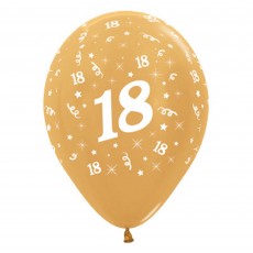 18th Birthday Metallic Gold  Latex Balloons