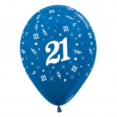 21st Birthday Metallic Blue  Latex Balloons