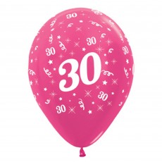 30th Birthday Metallic Fuchsia  Latex Balloons