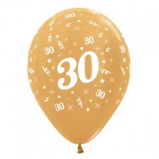 30th Birthday Metallic Gold  Latex Balloons