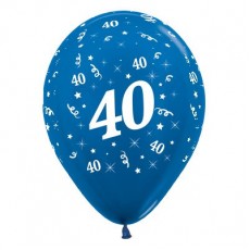 40th Birthday Metallic Blue  Latex Balloons