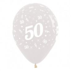 50th Birthday Crystal Clear Teardrop Latex Balloons 30cm 6 pk