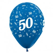 50th Birthday Metallic Blue  Latex Balloons
