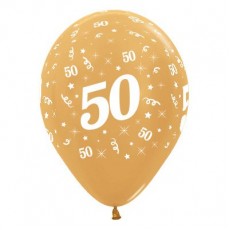 50th Birthday Metallic Gold  Latex Balloons