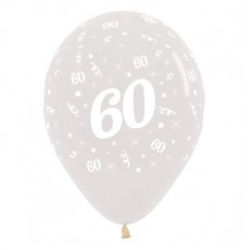 60th Birthday Crystal Clear Teardrop Latex Balloons 30cm 6 pk
