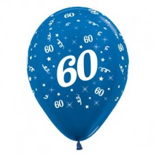 60th Birthday Metallic Blue  Latex Balloons