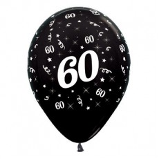 60th Birthday Metallic Black  Latex Balloons