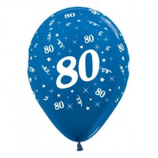 80th Birthday Metallic Blue  Latex Balloons