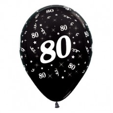 80th Birthday Metallic Black  Latex Balloons