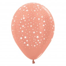 Pink Metallic Rose Gold with Small Stars Latex Balloons