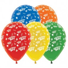 Teardrop Crystal Assorted Colours Happy Birthday Birthday Boy Latex Balloons 30cm Pack of 25