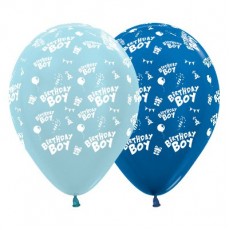 Teardrop Satin Pearl Blue & Metallic Blue Happy Birthday Birthday Boy Latex Balloons 30cm Pack of 6
