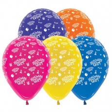 Teardrop Crystal Assorted Colours Happy Birthday Birthday Girl Latex Balloons 30cm Pack of 25