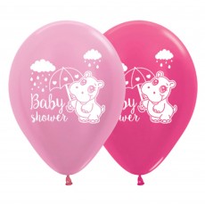 Baby Shower - General Satin Pearl Pink & Metallic Fuchsia Hippo Latex Balloons