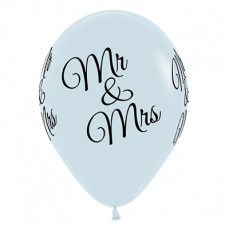 Wedding Fashion White Mr & Mrs Teardrop Latex Balloons 30cm 6 pk